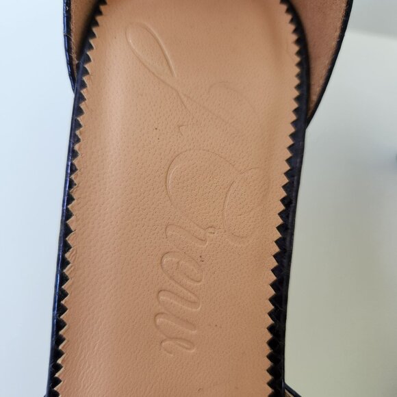 J Crew Collection Pointed-Toe Kitten Heels Metallic Navy Snake Ankle Strap 8.5 - Picture 5 of 11